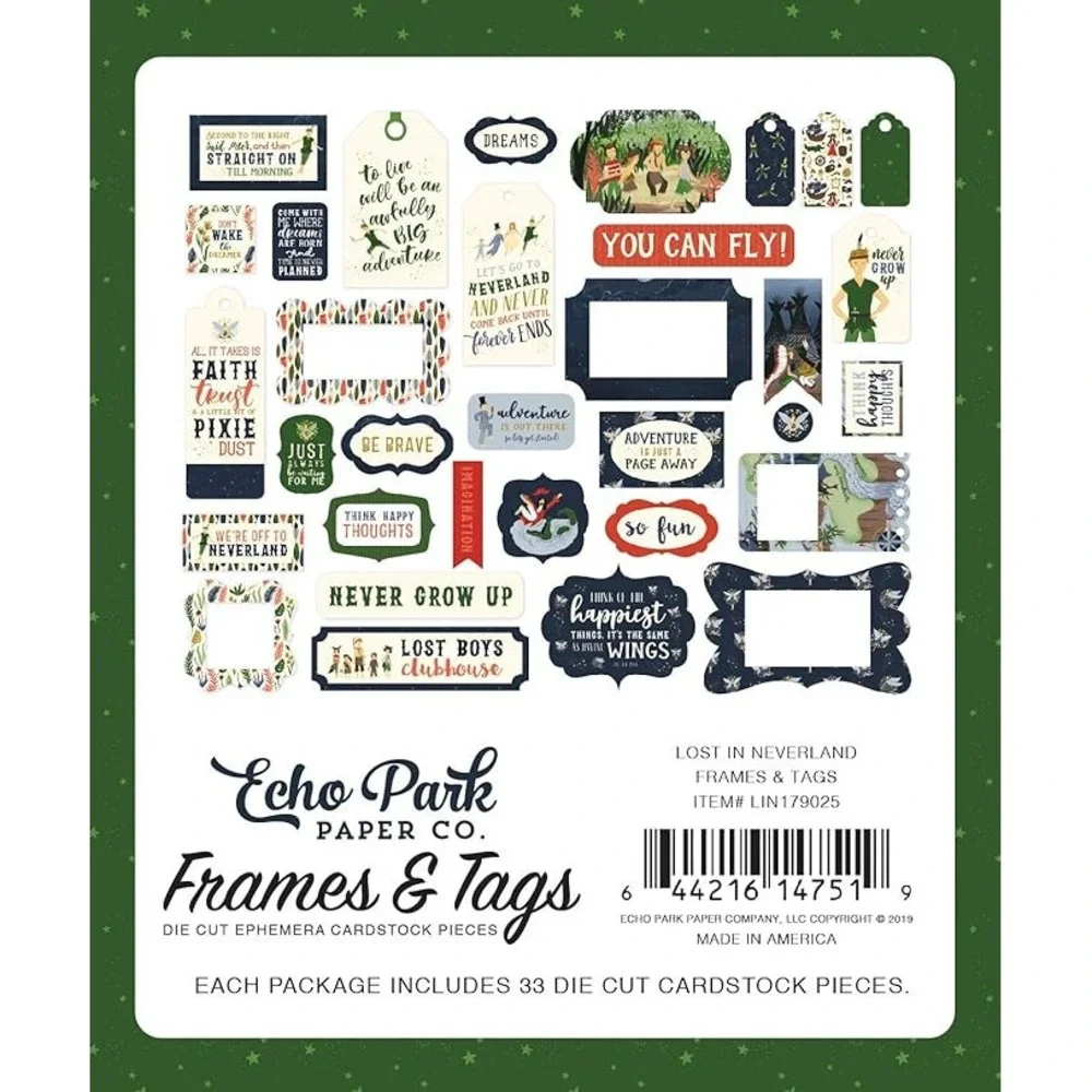 Echo Park Lost in Neverland Frames & Tags Unisex OS Multi NWT Ephemera 33pc